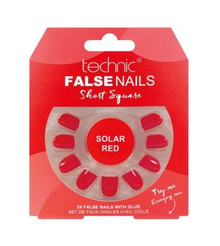 Technic Cosmetics - Uñas postizas False Nails Short Square - Solar Red