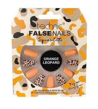 Technic Cosmetics - Uñas postizas False Nails Squareletto - Orange Leopard